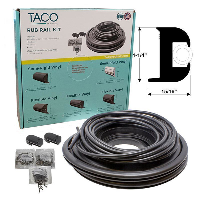 TACO Marine V11-3447 Flexible Vinyl Rub Rail Kit -50 ft -Black w/ Black Insert