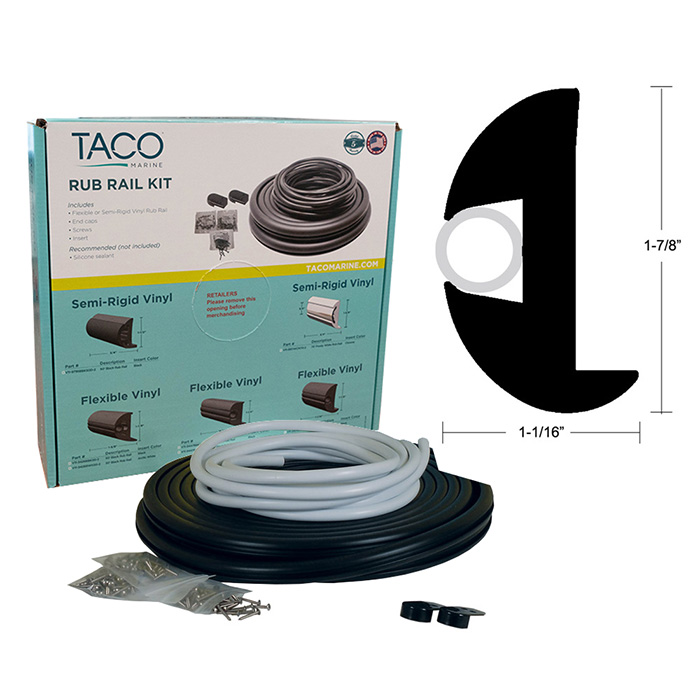 TACO Marine V11-2423 Flexible Vinyl Rub Rail Kit -70 ft -Black w/ White Insert