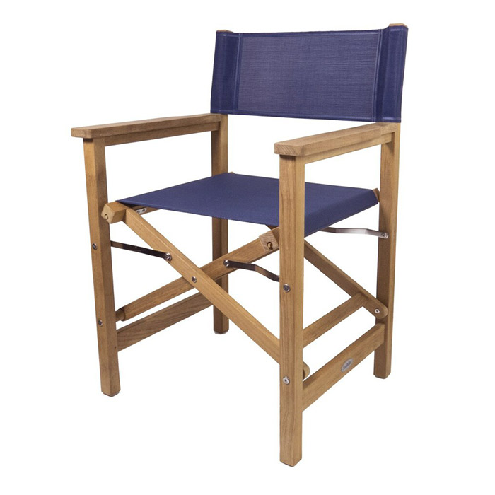 SeaTeak Folding Director's Chair with Fabric Seat and Back - Blue