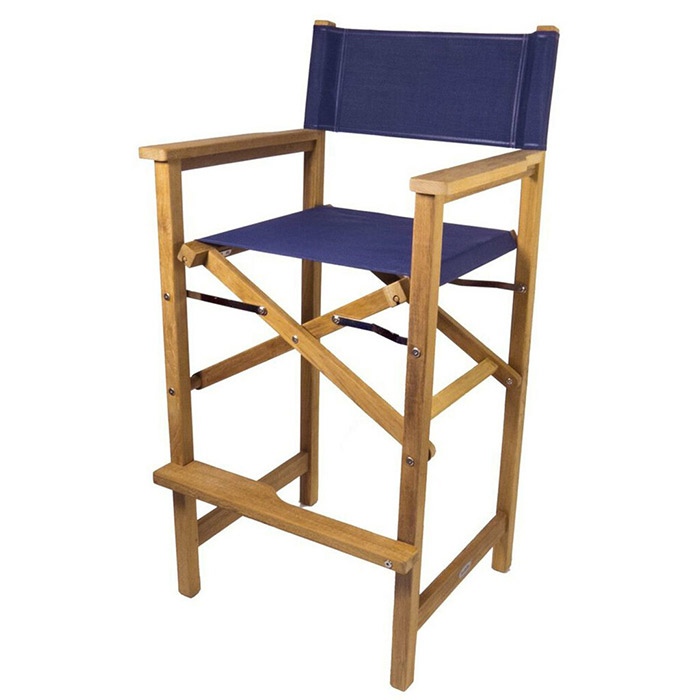 SeaTeak Folding Captain's Chair with Fabric Seat and Back - Blue