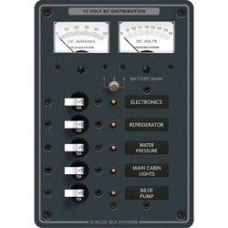 DC Marine Circuit Breaker Panel  Distribution with Analog DC Volt Meter 