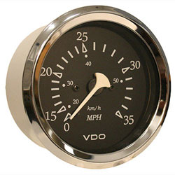 VDO Allentare Pitot Speedometer Gauge - Illuminated - 35 MPH Black / Chrome