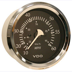 VDO Allentare Pitot Speedometer Gauge - Illuminated - 60 MPH Black / Chrome