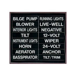 BLACK Marine Boat Dash Board Switch Instrument Panel Decal Sticker Labels Sheet Light Switch Fuse Description button Boating Fishing Horn GPS LEDS motor CD Radio Blower Fan Port