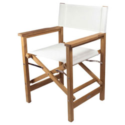 SeaTeak Folding Director's Chair with Fabric Seat and Back - White