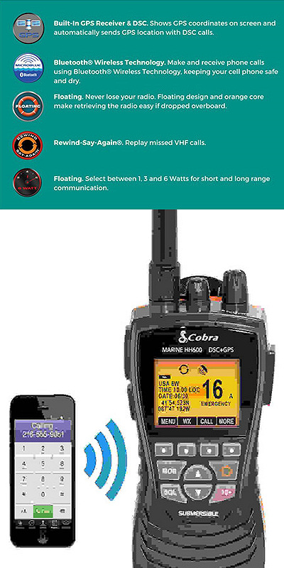Cobra MR HH600 Floating Handheld VHF Radio with GPS and DSC - White