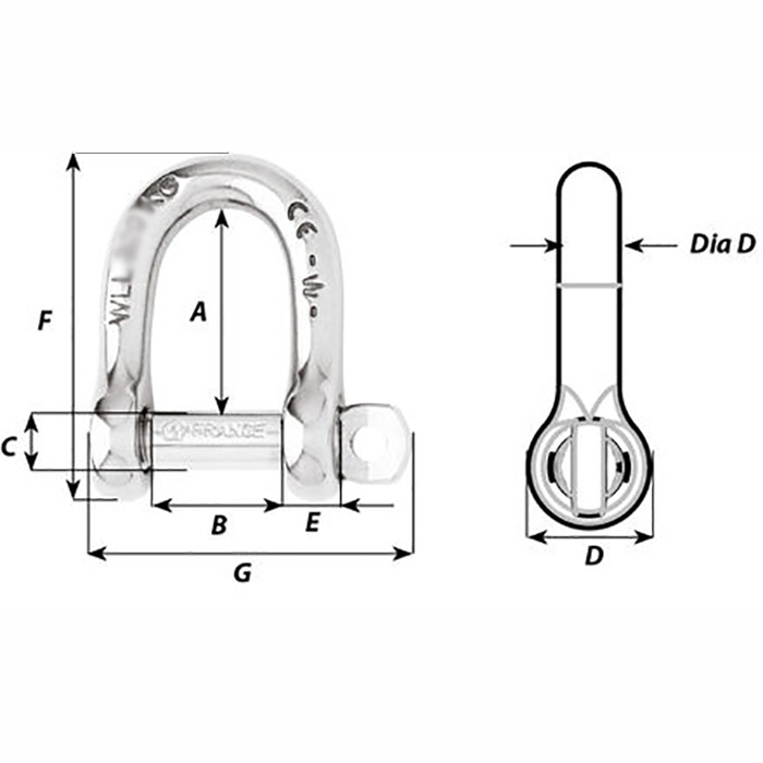 Wichard Standard D Shackle - Self-Locking Pin