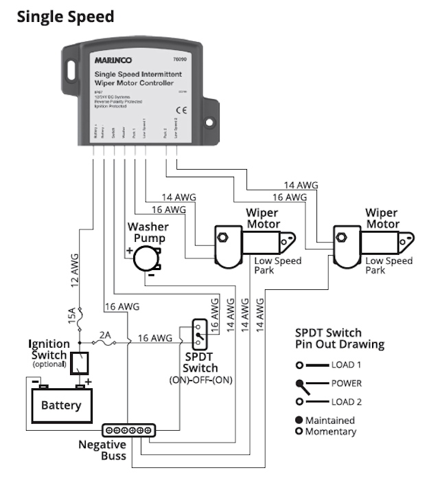Marinco Single Speed Wiper Motor Controller