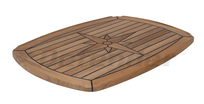 Eude Nautic Star Teak Table Clic Barrel Shaped Defender Marine Por Table Top Design With Comp Rose Embedded In Middle